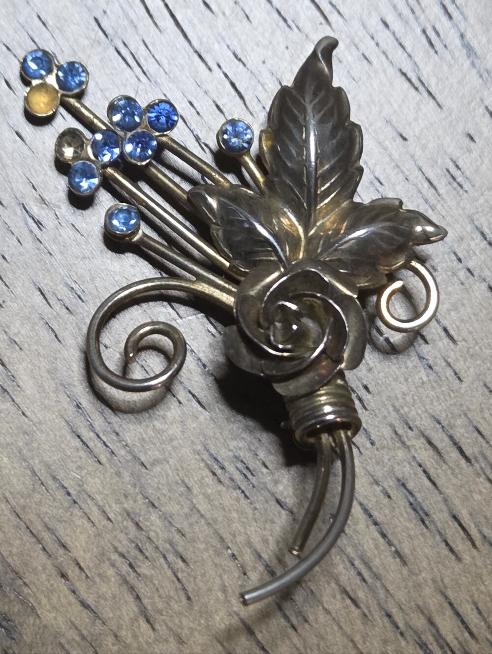 Vintage Bond Boyd Sterling Floral Leaf Brooch with Blue stones
